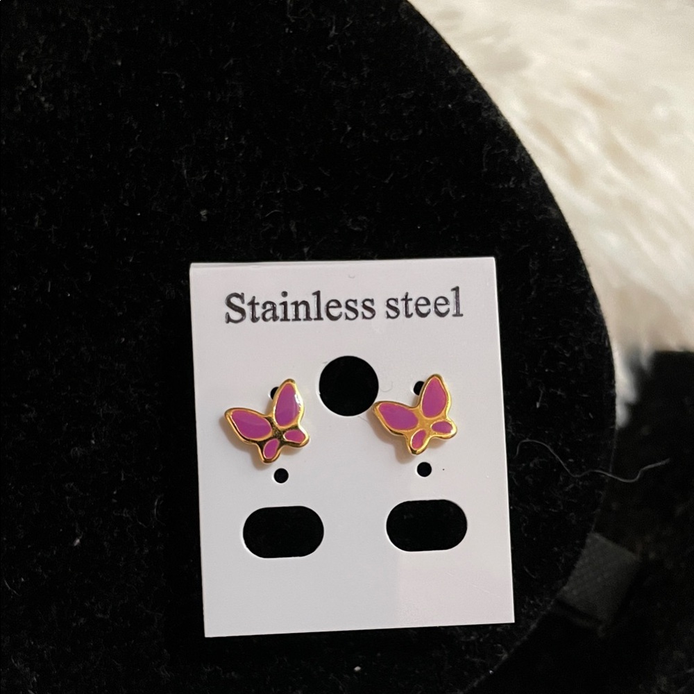 Pink Butterfly Stainless Steel Earrings for Kids